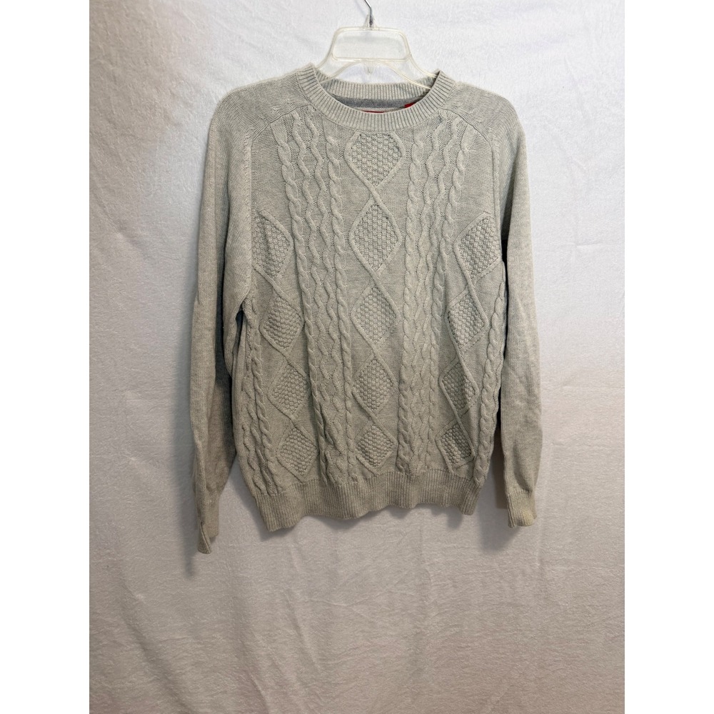 IZOD Mens Gray Cable Knit Crewneck Cotton Sweater Large